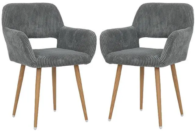 Main image of Small Modern Dining Room Arm Chairs Set of 2, Mid-Century Upholstered Corduroy Fabric Side Seat Club Guest with Metal Tube Legs for Kitchen, Living Room, Gray