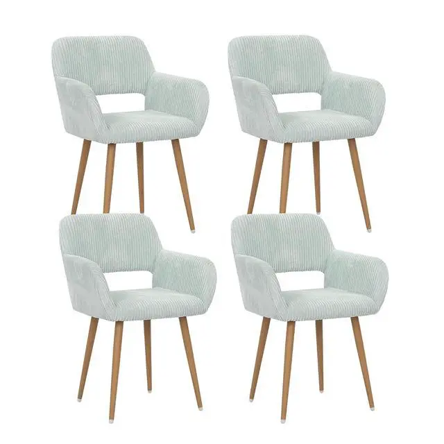 Main image of Small Modern Dining Room Arm Chairs Set of 4, Mid-Century Upholstered Corduroy Fabric Side Seat Club Guest with Metal Tube Legs for Kitchen, Living Room, Blue