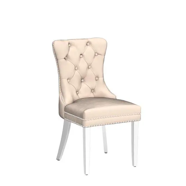 Alt view image 5 of 7 - Velvet Dining Chairs Set of 6, Upholstered High-end Tufted Dining Room Chair with Nailhead Back Ring Pull Trim Stainless Steel Legs, Contemporary Nikki Collection Modern Style for Kitchen, Beige