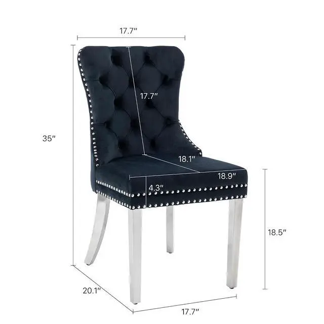 Alt view image 3 of 7 - Velvet Dining Chairs Set of 4, Upholstered High-end Tufted Dining Room Chair with Nailhead Back Ring Pull Trim Stainless Steel Legs, Contemporary Nikki Collection Modern Style for Kitchen, Black