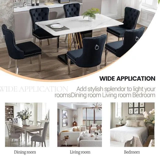 Alt view image 7 of 7 - Velvet Dining Chairs Set of 4, Upholstered High-end Tufted Dining Room Chair with Nailhead Back Ring Pull Trim Stainless Steel Legs, Contemporary Nikki Collection Modern Style for Kitchen, Black