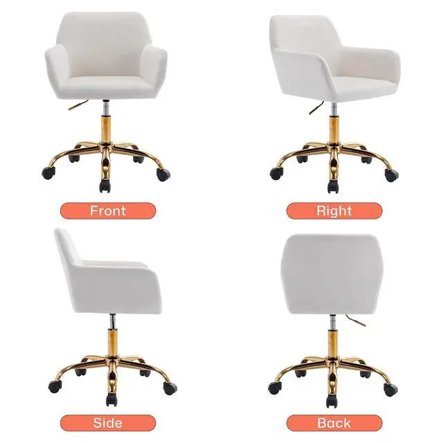 Alt view image 7 of 7 - Velvet Office Desk Chair, Comfy Swivel Modern Leisure Armchair with Wheels, Upholstered Comfy Velvet Fabric Makeup Chair Height Adjustable for Teens Women Girls Elegant Home Office, White