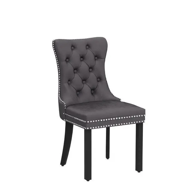 Alt view image 5 of 7 - Velvet Dining Chairs Set of 6, Upholstered High-end Tufted Dining Room Chair with Nailhead Back Ring Pull Trim Solid Wood Legs, Nikki Collection Modern Style for Kitchen, Grey