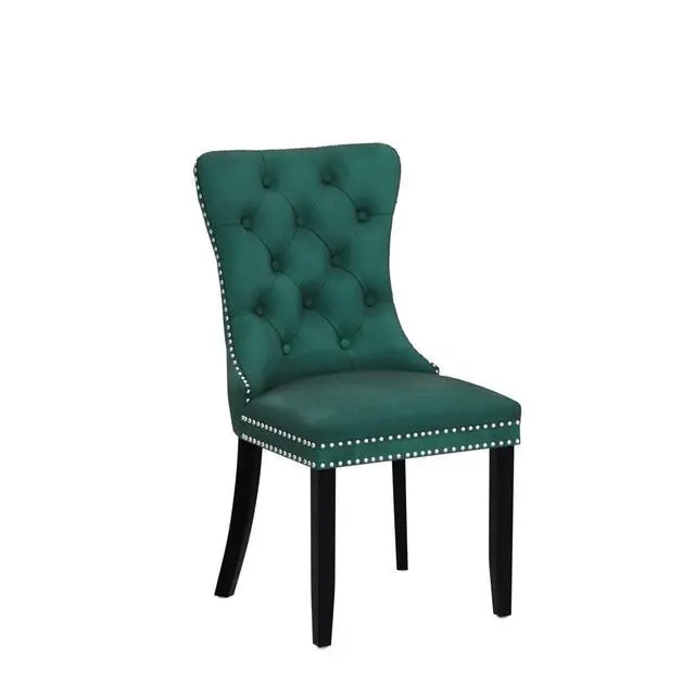 Alt view image 5 of 7 - Velvet Dining Chairs Set of 4, Upholstered High-end Tufted Dining Room Chair with Nailhead Back Ring Pull Trim Solid Wood Legs, Nikki Collection Modern Style for Kitchen, Green