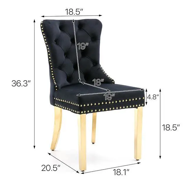 Alt view image 3 of 7 - Velvet Dining Chairs Set of 6, Upholstered High-end Tufted Dining Chair with Nailhead Back Ring Pull Trim Stainless Steel Legs, Contemporary Nikki Collection Modern Style for Kitchen, Black