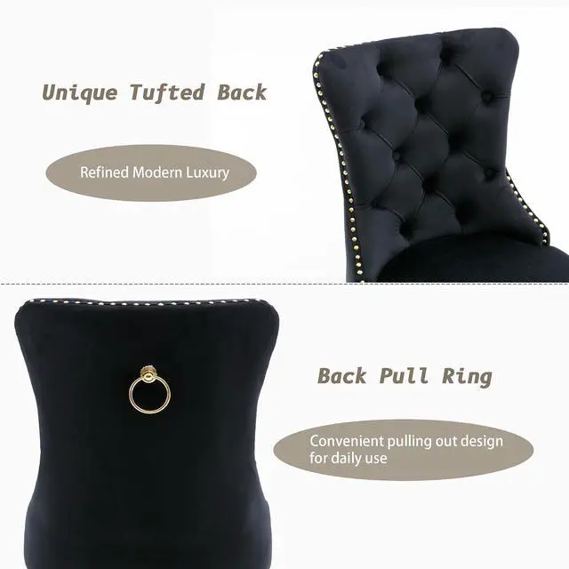 Alt view image 5 of 7 - Velvet Dining Chairs Set of 6, Upholstered High-end Tufted Dining Chair with Nailhead Back Ring Pull Trim Stainless Steel Legs, Contemporary Nikki Collection Modern Style for Kitchen, Black