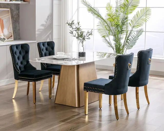 Alt view image 2 of 7 - Velvet Dining Chairs Set of 4, Upholstered High-end Tufted Dining Chair with Nailhead Back Ring Pull Trim Stainless Steel Legs, Contemporary Nikki Collection Modern Style for Kitchen, Black
