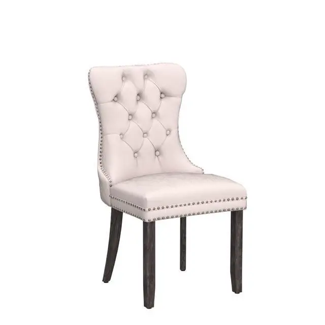 Alt view image 5 of 7 - Velvet Dining Chairs Set of 6, Upholstered High-end Tufted Dining Room Chair with Nailhead Back Ring Pull Trim Solid Wood Legs, Nikki Collection Modern Style for Kitchen, Beige