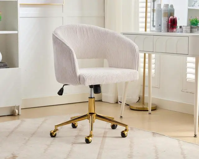 Alt view image 2 of 7 - Home Office Chair Swivel Desk Chair Accent Armchair Upholstered Modern Tufted Chairs with Gold Base for Girls Women Ergonomic Study Seat Computer Task Stools, with Wheels, Corduroy,Beige