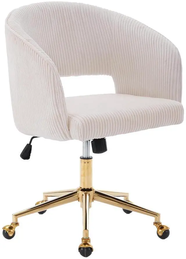Main image of Home Office Chair Swivel Desk Chair Accent Armchair Upholstered Modern Tufted Chairs with Gold Base for Girls Women Ergonomic Study Seat Computer Task Stools, with Wheels, Corduroy,Beige
