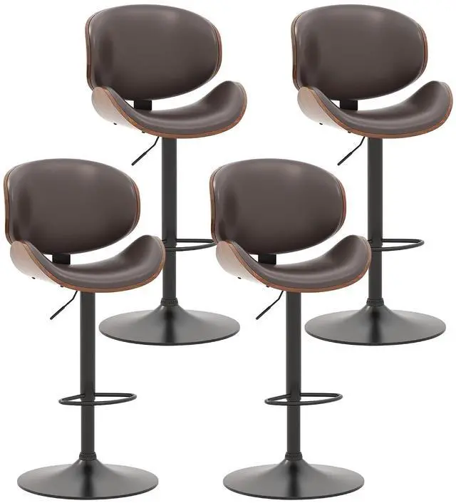 Main image of Bar Stools Set of 4, Swivel Adjustable Height Barstools, PU Leather Upholstered Bar Chairs with Footrest, Bentwood Bar Stool for Kitchen, Bar, Dining Room(Brown PU)