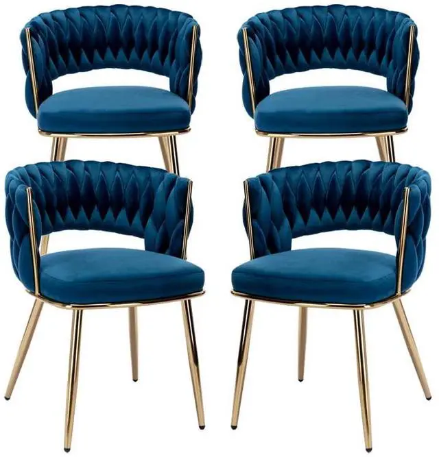 Main image of Modern Velvet Dining Chairs Set of 4, Back and Golden Metal Legs, Mid-Century Accent Side Chair for Living Room, Dining Room, Kitchen, Blue