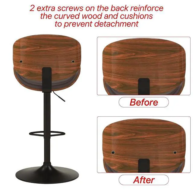 Alt view image 7 of 7 - Bar Stools Set of 2, Swivel Adjustable Height Barstools, PU Leather Upholstered Bar Chairs with Footrest, Bentwood Bar Stool for Kitchen, Bar, Dining Room(Brown PU)