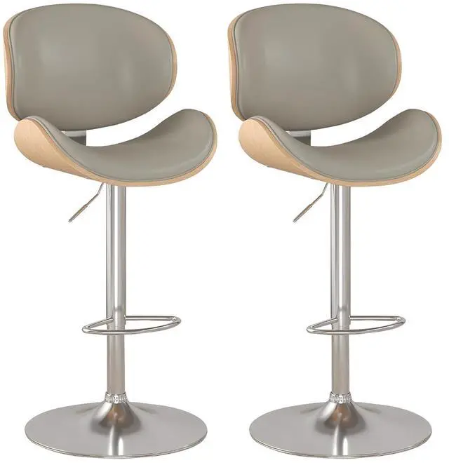 Main image of Bar Stools Set of 2, Swivel Adjustable Height Barstools, PU Leather Upholstered Bar Chairs with Footrest, Bentwood Bar Stool for Kitchen, Bar, Dining Room(Grey PU)