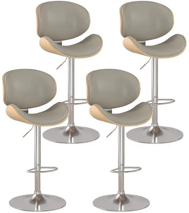 Main image of Bar Stools Set of 4, Swivel Adjustable Height Barstools, PU Leather Upholstered Bar Chairs with Footrest, Bentwood Bar Stool for Kitchen, Bar, Dining Room(Grey PU)