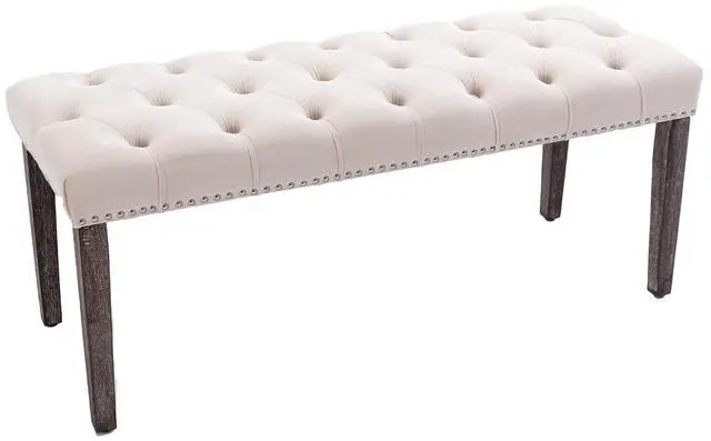 Main image of Button-Tufted Ottoman Bench, Upholstered Bedroom Benches Velvet Footrest Stool Accent Bench for Entryway Dining Room Living Room Bedroom End of Bed, Beige