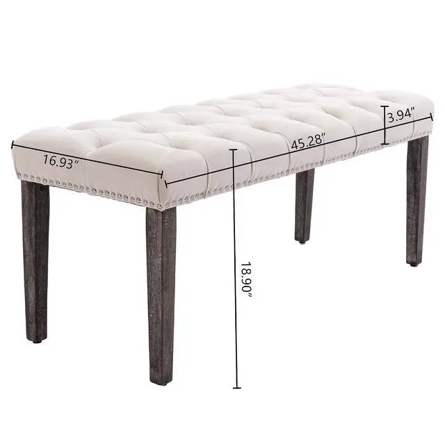 Alt view image 3 of 7 - Button-Tufted Ottoman Bench, Upholstered Bedroom Benches Velvet Footrest Stool Accent Bench for Entryway Dining Room Living Room Bedroom End of Bed, Beige