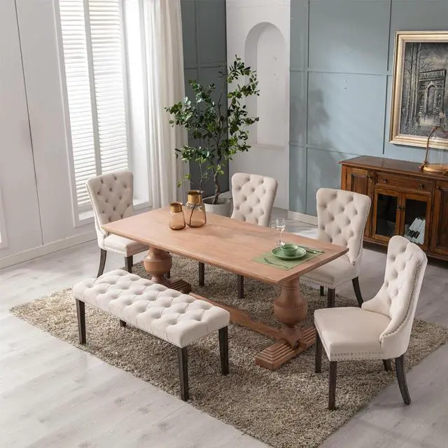 Alt view image 2 of 7 - Button-Tufted Ottoman Bench, Upholstered Bedroom Benches Velvet Footrest Stool Accent Bench for Entryway Dining Room Living Room Bedroom End of Bed, Beige