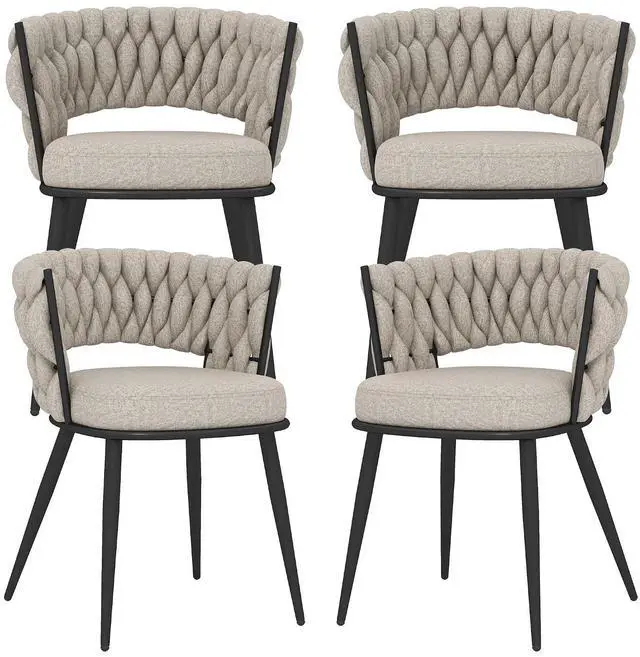 Main image of Fabric Dining Chairs Set of 4, Modern Dining Chair with Metal Legs, Woven Upholstered Dining Chairs for Dining Room, Kitchen, Vanity, Living Room (Beige)