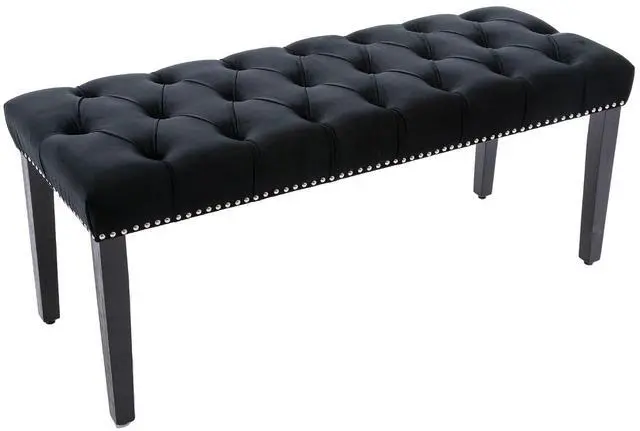 Main image of Button-Tufted Ottoman Bench, Upholstered Bedroom Benches Velvet Footrest Stool Accent Bench for Entryway Dining Room Living Room Bedroom End of Bed, Black