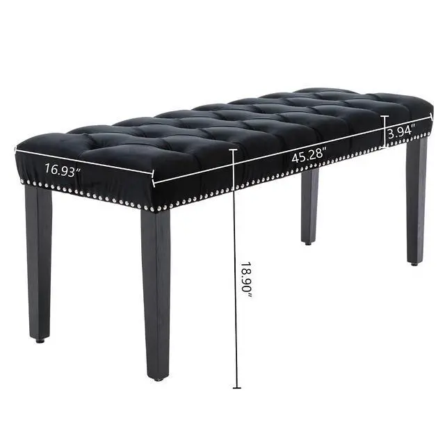 Alt view image 3 of 7 - Button-Tufted Ottoman Bench, Upholstered Bedroom Benches Velvet Footrest Stool Accent Bench for Entryway Dining Room Living Room Bedroom End of Bed, Black