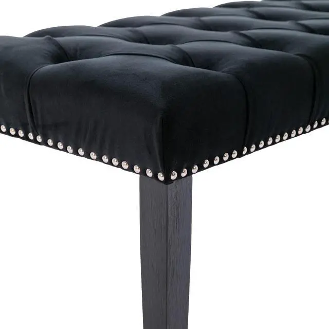 Alt view image 7 of 7 - Button-Tufted Ottoman Bench, Upholstered Bedroom Benches Velvet Footrest Stool Accent Bench for Entryway Dining Room Living Room Bedroom End of Bed, Black