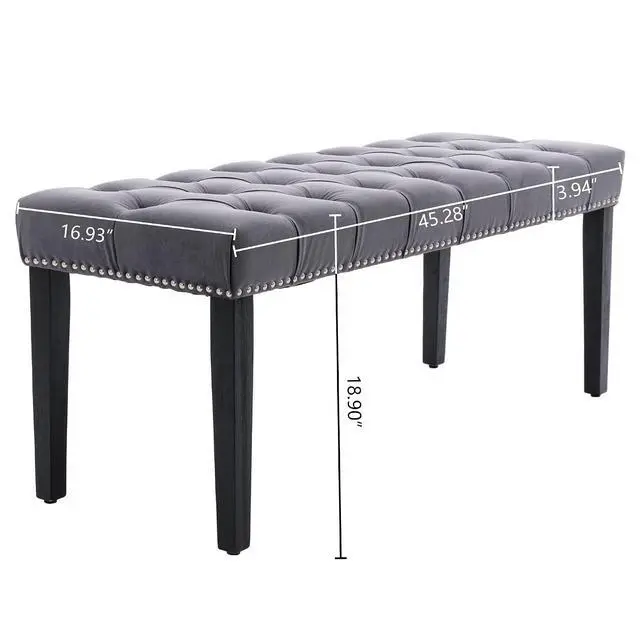 Alt view image 3 of 7 - Button-Tufted Ottoman Bench, Upholstered Bedroom Benches Velvet Footrest Stool Accent Bench for Entryway Dining Room Living Room Bedroom End of Bed, Dark Gray