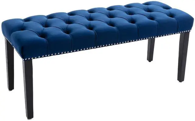 Main image of Button-Tufted Ottoman Bench, Upholstered Bedroom Benches Velvet Footrest Stool Accent Bench for Entryway Dining Room Living Room Bedroom End of Bed, Blue