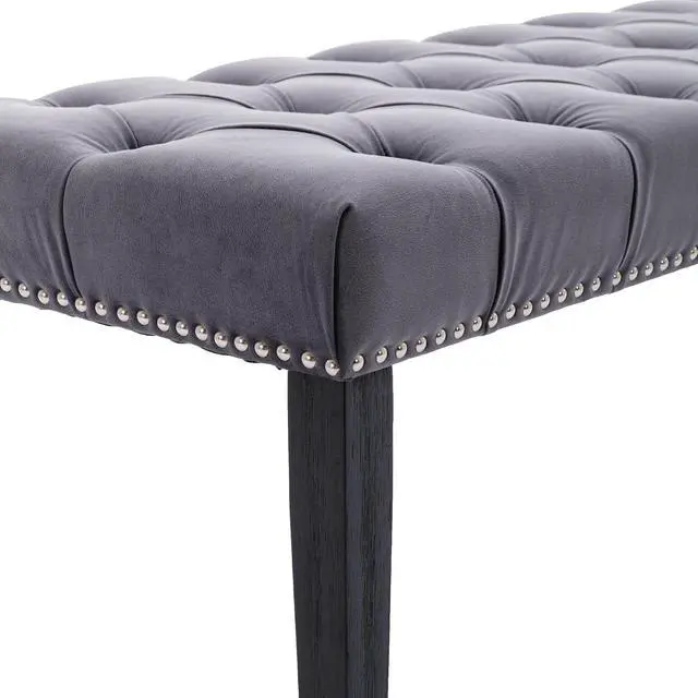 Alt view image 7 of 7 - Button-Tufted Ottoman Bench, Upholstered Bedroom Benches Velvet Footrest Stool Accent Bench for Entryway Dining Room Living Room Bedroom End of Bed, Dark Gray