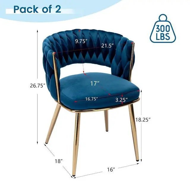 Alt view image 3 of 7 - Modern Velvet Dining Chairs Set of 4, Back and Golden Metal Legs, Mid-Century Accent Side Chair for Living Room, Dining Room, Kitchen, Blue