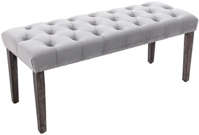 Main image of Button-Tufted Ottoman Bench, Upholstered Bedroom Benches Velvet Footrest Stool Accent Bench for Entryway Dining Room Living Room Bedroom End of Bed, Gray