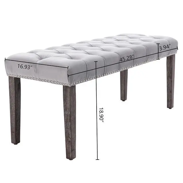 Alt view image 3 of 7 - Button-Tufted Ottoman Bench, Upholstered Bedroom Benches Velvet Footrest Stool Accent Bench for Entryway Dining Room Living Room Bedroom End of Bed, Gray