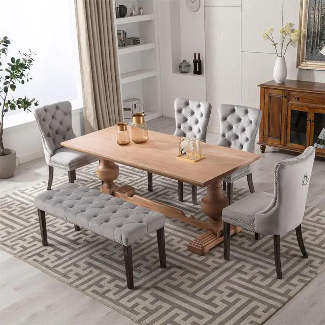 Alt view image 2 of 7 - Button-Tufted Ottoman Bench, Upholstered Bedroom Benches Velvet Footrest Stool Accent Bench for Entryway Dining Room Living Room Bedroom End of Bed, Gray