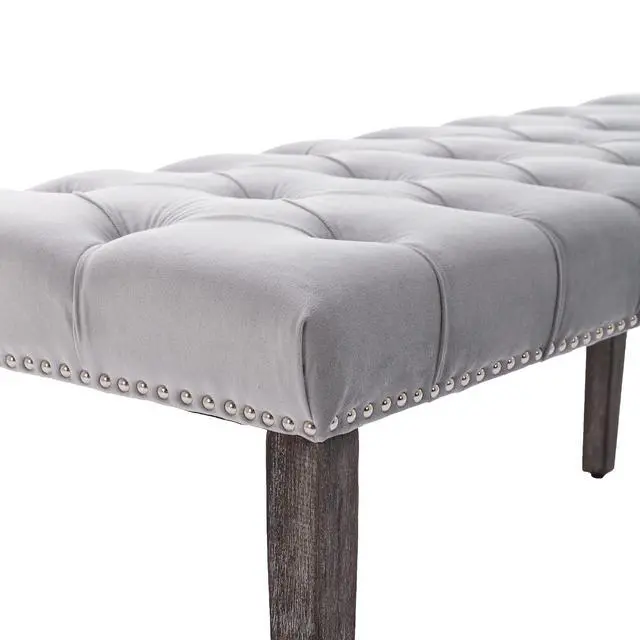 Alt view image 7 of 7 - Button-Tufted Ottoman Bench, Upholstered Bedroom Benches Velvet Footrest Stool Accent Bench for Entryway Dining Room Living Room Bedroom End of Bed, Gray