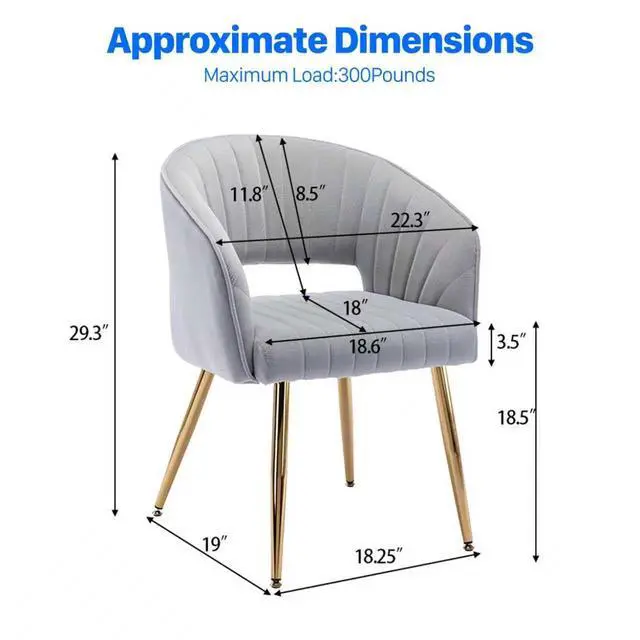 Alt view image 3 of 7 - Modern Velvet Desk Chair Accent Armchair Upholstered Tufted Chairs Dining Chairs, Tufted Vanity Chairs Side Chair with Gold Metal Legs for Dining Room Living Room Restaurant,1 PC & Light Gray