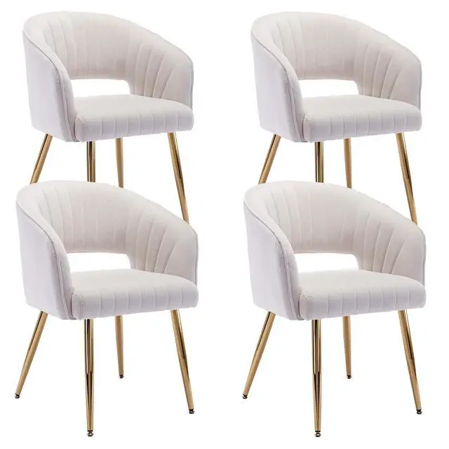 Main image of Modern Velvet Dining Chairs Set of 4, Cream, Hollow Back, Tufted Kitchen Chairs Side Chairs with Gold Metal Legs for Living Room