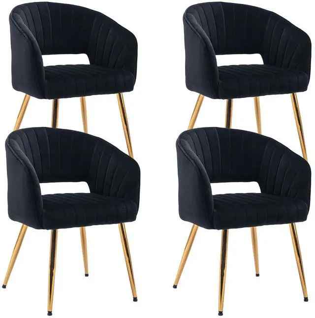 Main image of Modern Accent Dining Chairs Set of 4, Upholstered Velvet Dining Room Chairs with Hollow Back, Tufted Kitchen Chairs Side Chairs with Gold Metal Legs for Living Room Restaurant, Black