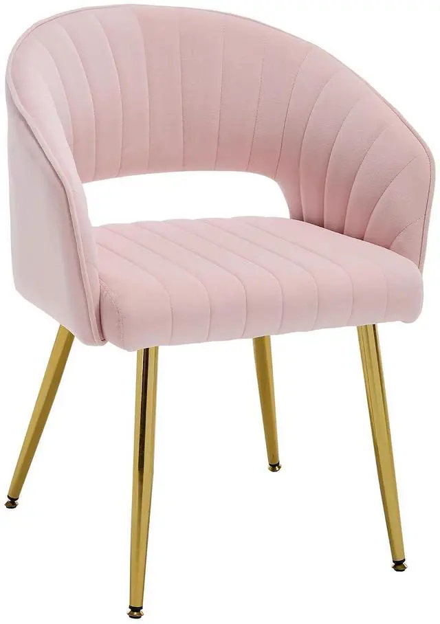 Main image of Modern Velvet Desk Chair Accent Armchair Upholstered Tufted Chair Dining Chairs, Tufted Vanity Chairs Side Chairs with Gold Metal Legs for Dining Room Living Room Restaurant,1 PC &Pink