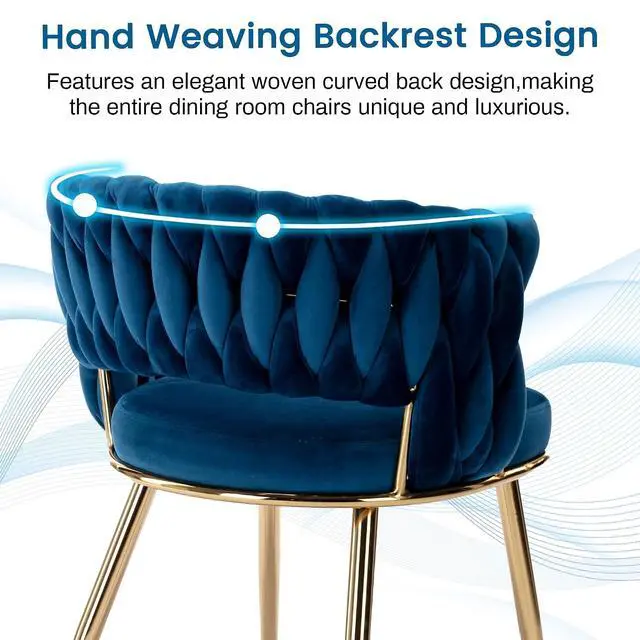 Alt view image 5 of 7 - Modern Velvet Dining Chairs Set of 4, Back and Golden Metal Legs, Mid-Century Accent Side Chair for Living Room, Dining Room, Kitchen, Blue