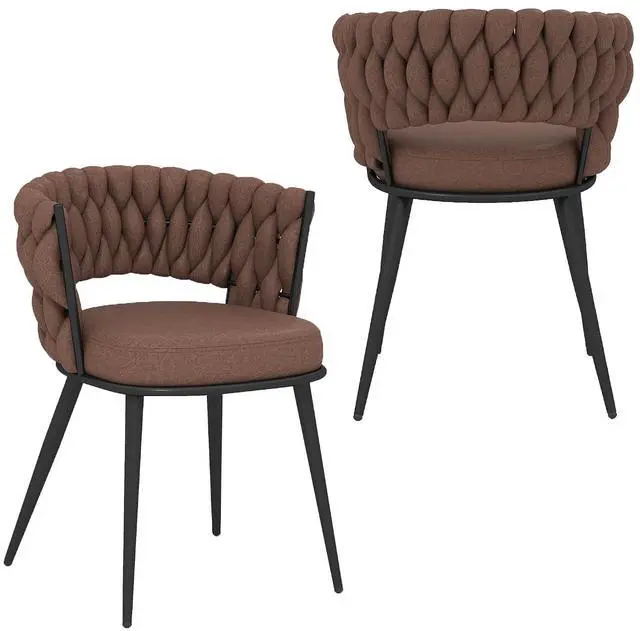 Main image of Fabric Dining Chairs Set of 2, Modern Dining Chair with Metal Legs, Woven Upholstered Dining Chairs for Dining Room, Kitchen, Vanity, Living Room (Brown)