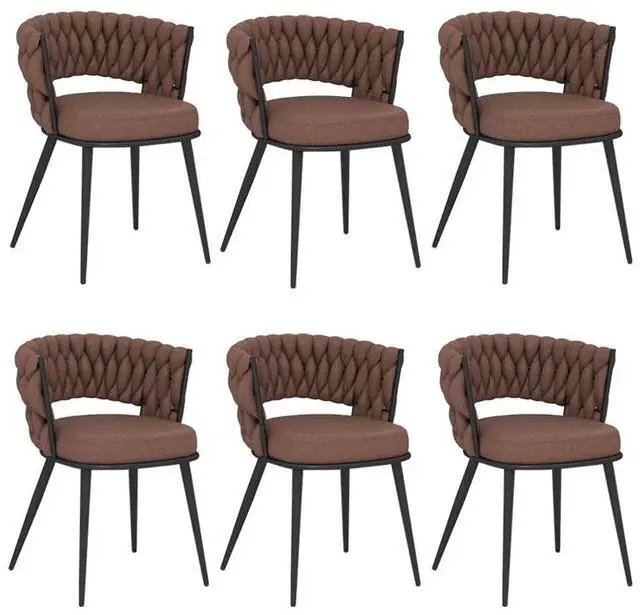 Main image of Fabric Dining Chairs Set of 6, Modern Dining Chair with Metal Legs, Woven Upholstered Dining Chairs for Dining Room, Kitchen, Vanity, Living Room (Brown)