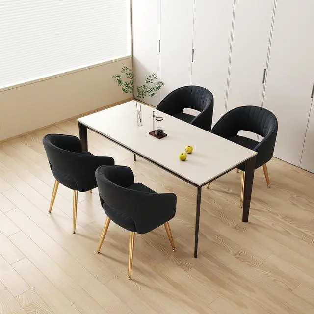 Alt view image 2 of 6 - Modern Velvet Desk Chair Accent Armchair Upholstered Tufted Chairs Dining Chairs, Tufted Vanity Chairs Side Chairs with Gold Metal Legs for Dining Room Living Room Restaurant, 1 PC & Black