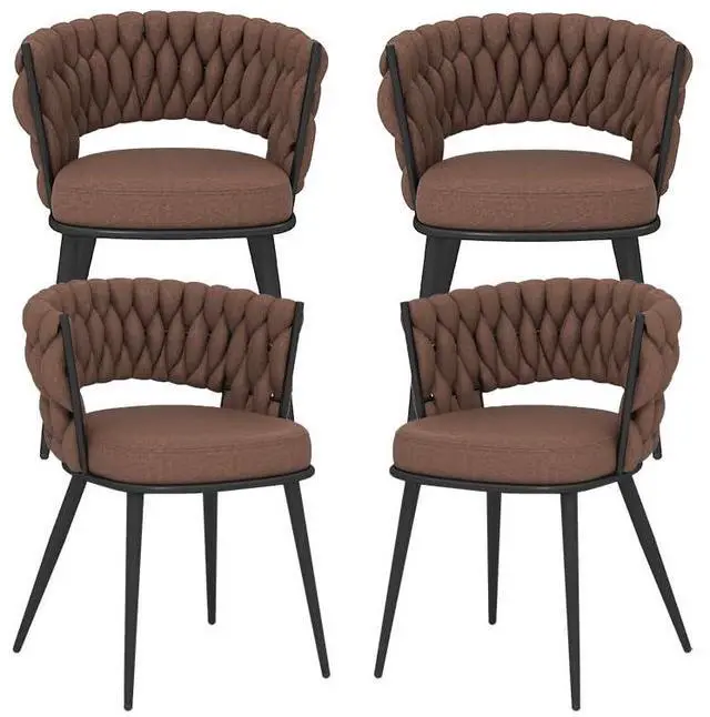 Main image of Fabric Dining Chairs Set of 4, Modern Dining Chair with Metal Legs, Woven Upholstered Dining Chairs for Dining Room, Kitchen, Vanity, Living Room (Brown)