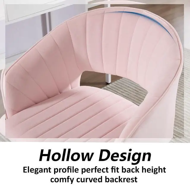 Alt view image 6 of 7 - Modern Accent Dining Chairs Set of 4, Upholstered Velvet With Hollow Back, Tufted Kitchen Side Chairs With Gold Metal Legs for Living Room Restaurant, Pink