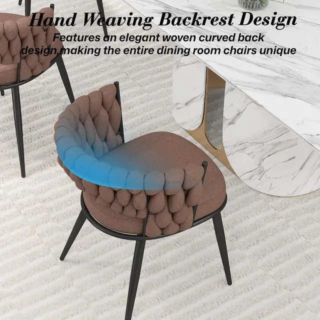 Alt view image 5 of 7 - Fabric Dining Chairs Set of 2, Modern Dining Chair with Metal Legs, Woven Upholstered Dining Chairs for Dining Room, Kitchen, Vanity, Living Room (Brown)