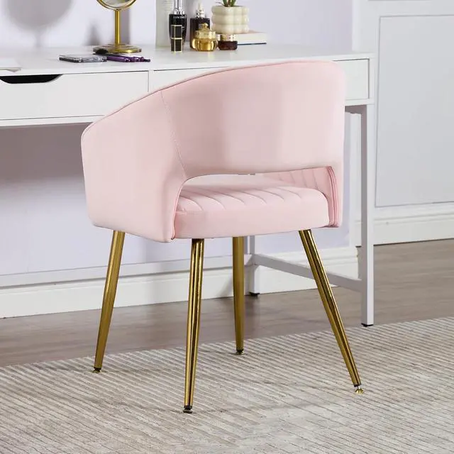 Alt view image 7 of 7 - Modern Accent Dining Chairs Set of 4, Upholstered Velvet With Hollow Back, Tufted Kitchen Side Chairs With Gold Metal Legs for Living Room Restaurant, Pink