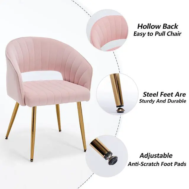 Alt view image 5 of 7 - Modern Accent Dining Chairs Set of 4, Upholstered Velvet With Hollow Back, Tufted Kitchen Side Chairs With Gold Metal Legs for Living Room Restaurant, Pink