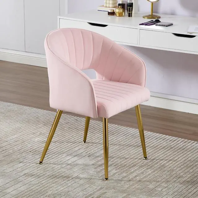 Alt view image 5 of 7 - Modern Accent Dining Chairs Set of 6, Upholstered Velvet Dining Room Chairs with Hollow Back, Tufted Kitchen Chairs Side Chairs with Gold Metal Legs for Living Room Restaurant, Pink
