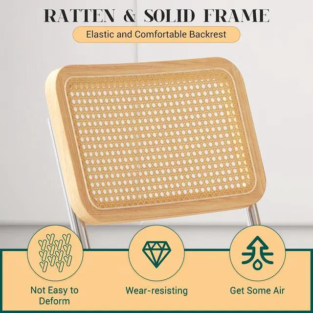 Alt view image 3 of 7 - Mid Century Modern Dining Chairs Set of 4, Faux Leather Rattan Dining Room Kitchen Side Chairs with Metal Legs and Upholstered Seat for Living Room, Bedroom,Brown