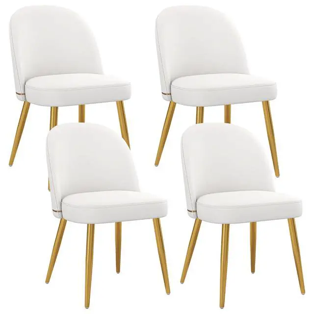 Main image of Modern PU Leather Dining Chairs Set of 4, Upholstered Kitchen Chairs Armless Side Chairs with Curved Back and Gold Metal Legs for Dining Room/Restaurant(White)